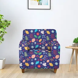 Cortina Blue & Yellow Printed 1-Seater Super-Stretchable Non-Slip Sofa Slipcover-image-96