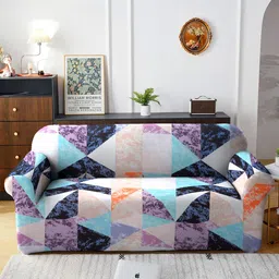 Cortina Beige & Black Printed 3-Seater Super-Stretchable Non-Slip Sofa Slipcover-image-44