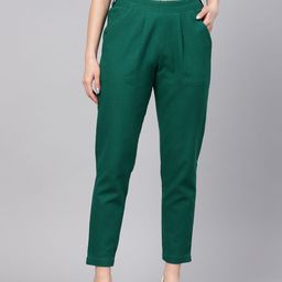 Jaipur Kurti Women Green Regular Fit Solid Trousers-image-74