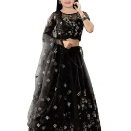 BAESD Girls Embroidered Net Semi-Stitched Lehenga & Unstitched Blouse With Dupatta-picture-13