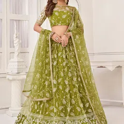 FABPIXEL Embroidered Sequinned Semi-Stitched Lehenga Choli With Dupatta-picture-20
