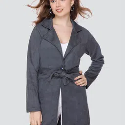 CUSHYBEE Notched Lapel Collar Suede Tie-Up Overcoat-picture-17