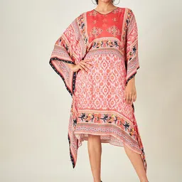 The Kaftan Company Women Red & White Ikat Printed Kaftan Cover-Up Dress-image-69