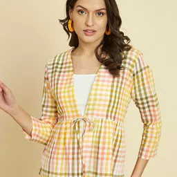 Trend Arrest Checked Tie-Up Shrug-25