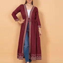 DAEVISH Ethnic Printed Longline Tie-Up Shrug-24