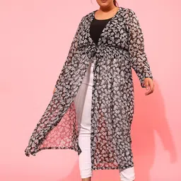 CURVY STREET Women Plus Size Printed Longline Tie-Up Shrug-49