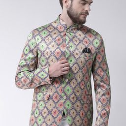 Hangup Men Multicoloured Printed Regular-Fit Bandhgala Blazer-0