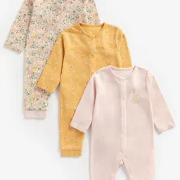 mothercare Infant Girls Pack Of 3 Full Sleeves Pure Cotton Sleepsuits-image-92