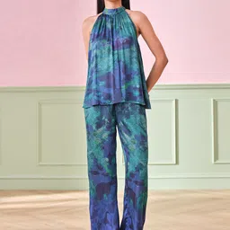 AND Abstract Printed Mandarin Collar Top & Trousers-image-51