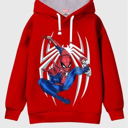 KUCHIPOO Boys Red Printed Hooded Cotton Sweatshirt-image-11