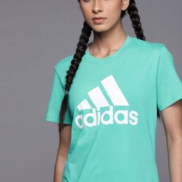 ADIDAS Women Green Brand Logo Printed Pure Cotton T-shirt-picture-49