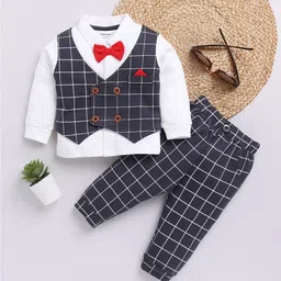 Moms Love Infant Boys Pure Cotton Checked Shirt with Joggers-picture-3