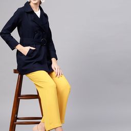 STREET 9 Women Navy Blue Solid Double-Breasted Trench Coat-image-31
