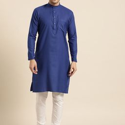 SOJANYA Men Blue Solid Straight Kurta-16