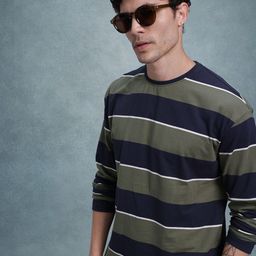 The Roadster Life Co. Striped Drop-Shoulder Sleeves Relaxed T-shirt-picture-25