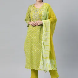 Readiprint Fashions Floral Printed Zari Pure Cotton Kurta With Trousers & Dupatta-picture-27