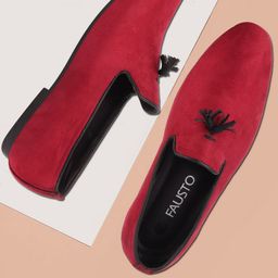 FAUSTO Men Red Velvet Loafers-image-43