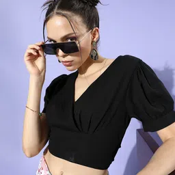 DODO & MOA Women Stylish Black Solid Cropped Top-picture-21