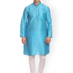 Wintage Men Blue & White Solid Kurta with Pyjamas-picture-24