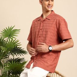 Mast & Harbour Men Horizontal Striped Cuban Collar Relaxed Fit Pure Cotton Casual Shirt-image-49