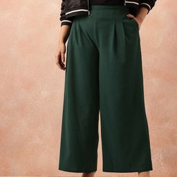 All About You Plus Size Women Mid-Rise Flared Fit Pleated Detail Wide Leg Trousers-image-69