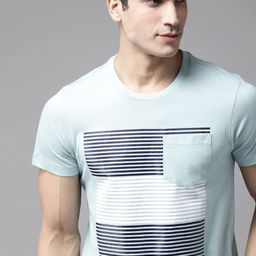 Roadster Men Blue & White Pure Cotton Striped Round Neck T-shirt-image-78