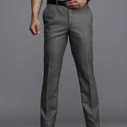 Raymond Men Grey Checked Slim Fit Formal Trousers-image-87