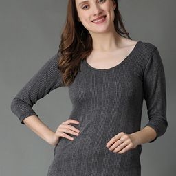 Wearslim Women Ribbed Round Neck Cotton Thermal Tops-image-53