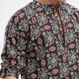 Anouk Rustic Band Collar Ethnic Motifs Printed Roll-Up Sleeves Kurta image 2