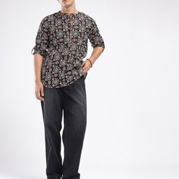 Anouk Rustic Band Collar Ethnic Motifs Printed Roll-Up Sleeves Kurta image 4