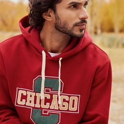 Celio Men Red Printed Hooded Cotton Sweatshirt-image-35