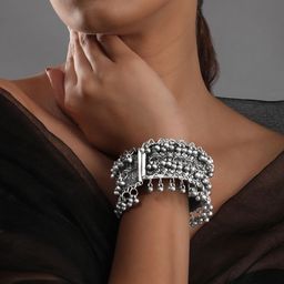 Rubans Women Oxidised Silver-Plated Kada Bracelet-image-18