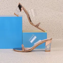 Mochi Women Peach-Coloured & Transparent Block Heels-19