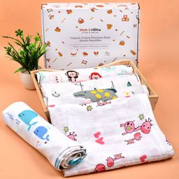 Moms Home Infants Set of 5 Printed Organic Cotton Supersoft Baby Muslin Swaddles-57
