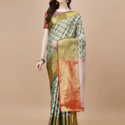 JUST FASHION Green Silk Woven Saree With Unstitched Blouse-picture-33