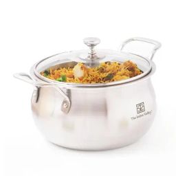 The Indus Valley Silver Stainless Steel Stock Pot with Glass Lid( Dia: 24cm, 4L)-image-25