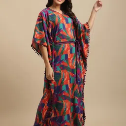 Claura Multicolor Printed Kaftan Nighty image 3