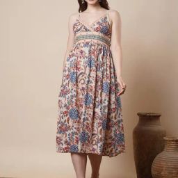 Fashor Off White Cotton Regular Fit Printed Dress-picture-1