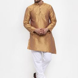 KLOTTHE Men Gold & White Self Design Kurta with Pyjamas-picture-26