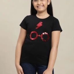 Kidsville Embellished Regular Fit Black T-Shirt For Girls-image-40