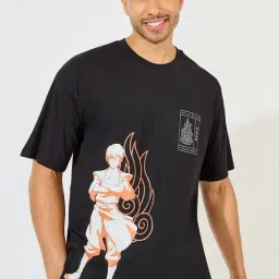 Styli Black Cotton Oversized Printed T-Shirt-image-47
