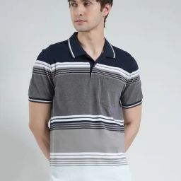 Monte Carlo Navy Blue Regular Fit Striped T-Shirt-image-95