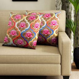 HOUZZCODE Multicoloured Printed Set of 2 Square Cushion Covers-12