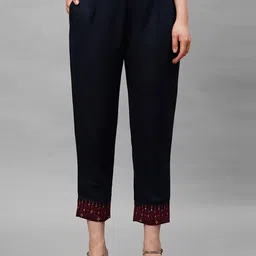 Indo Era Women Navy Blue & Maroon Ethnic Motifs Embroidered Ethnic Palazzos-image-60