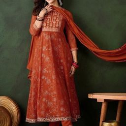 Growdamy Women Floral Embroidered Panelled Kurta with Trousers & With Dupatta-picture-45