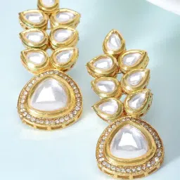 Karatcart Gold-plated Polki Kundan Drop Earrings for Women-picture-37