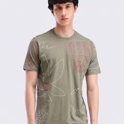 Flying Machine Men Conversational Printed Round Neck Cotton T-shirt-picture-0
