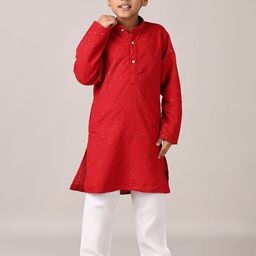 V-Mart Boys Embroidered Regular Sequinned Pure Cotton Kurta with Pyjamas-10