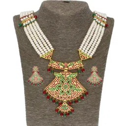 Sri Jagdamba Pearls Multicolored Gold Plated Necklace Set-image-53