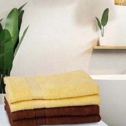 Bianca D'ross Yellow & Brown 100% Cotton 380 GSM Bath Towels - Set of 4-31